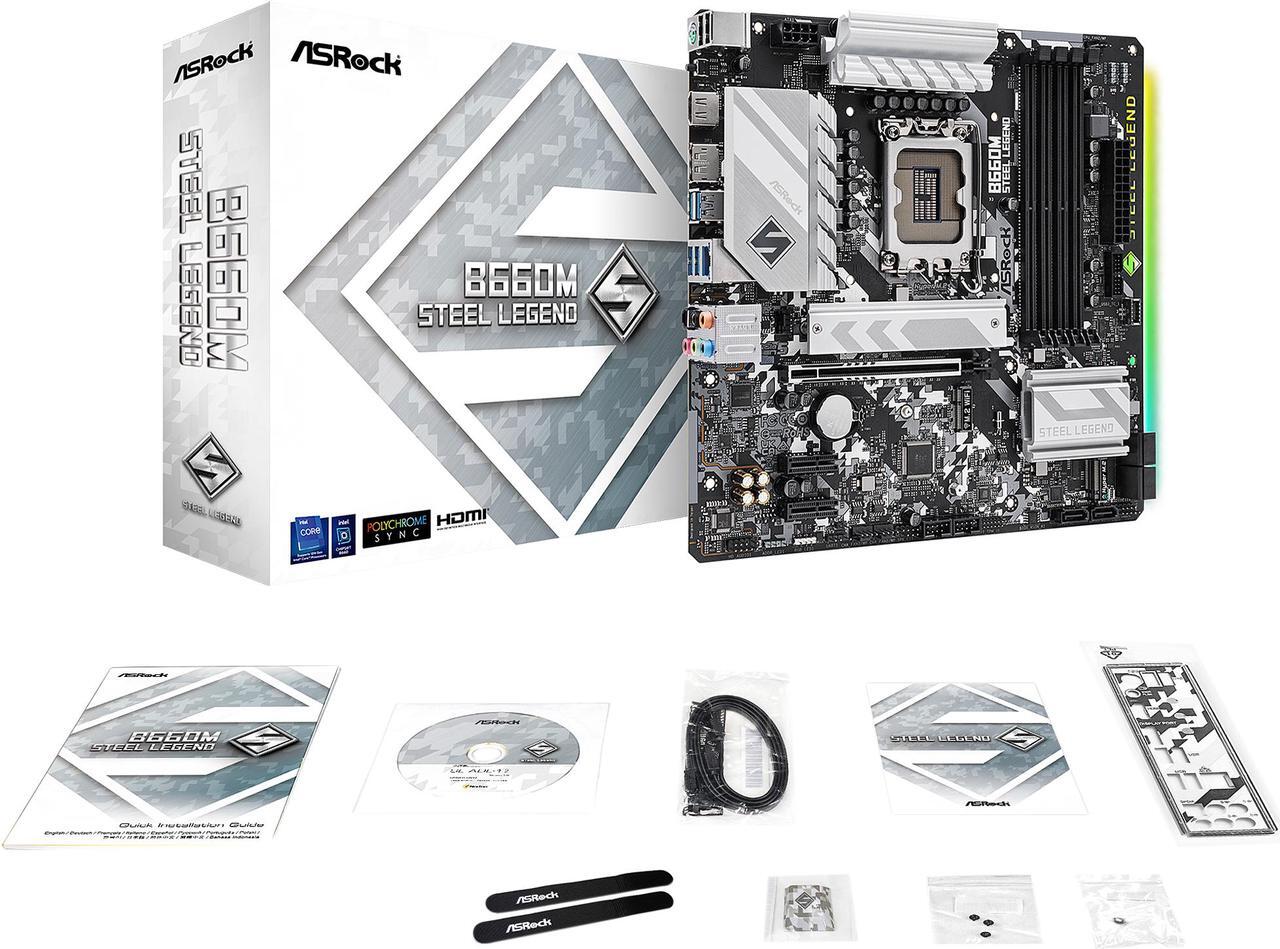 Alt view image 7 of 9 - ASRock B660M STEEL LEGEND LGA 1700 Intel B660 SATA 6Gb/s DDR4 Micro ATX Motherboard