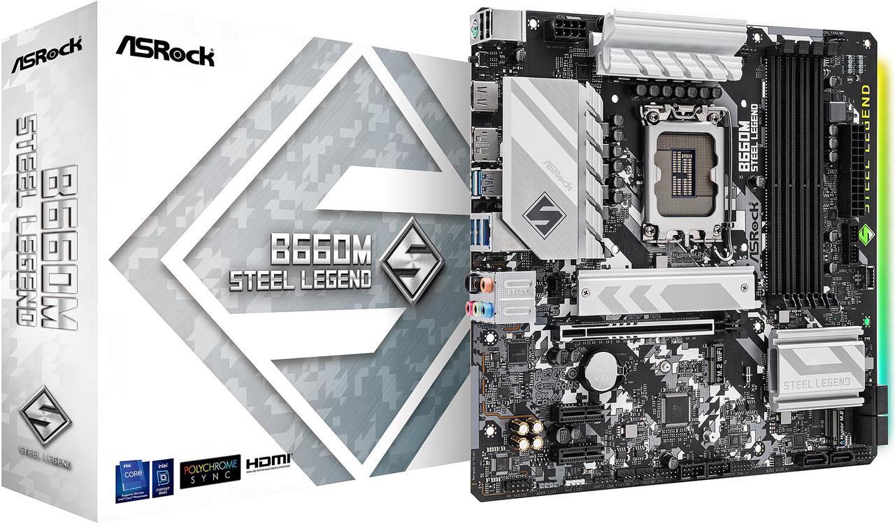 Alt view image 8 of 9 - ASRock B660M STEEL LEGEND LGA 1700 Intel B660 SATA 6Gb/s DDR4 Micro ATX Motherboard