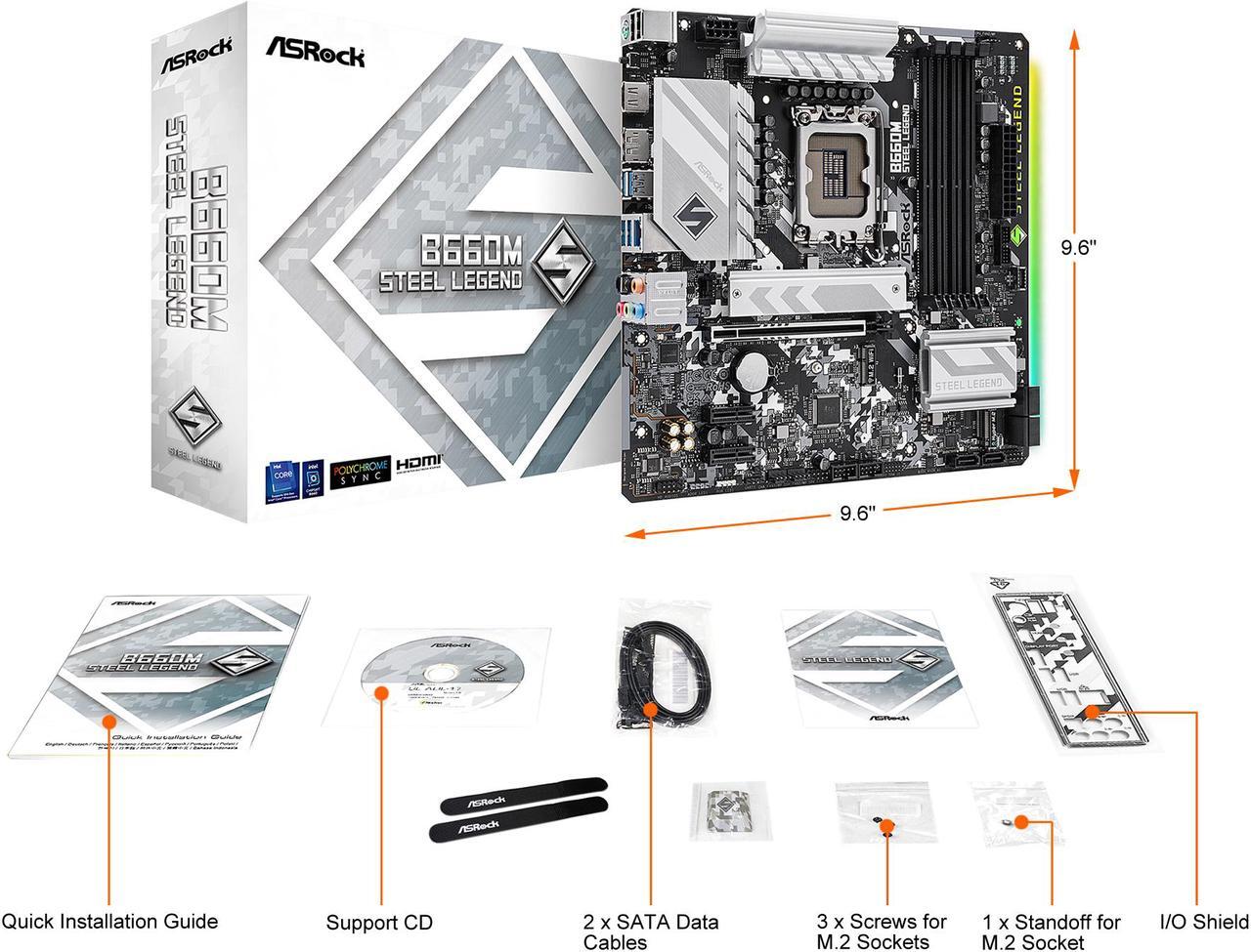 Alt view image 9 of 9 - ASRock B660M STEEL LEGEND LGA 1700 Intel B660 SATA 6Gb/s DDR4 Micro ATX Motherboard