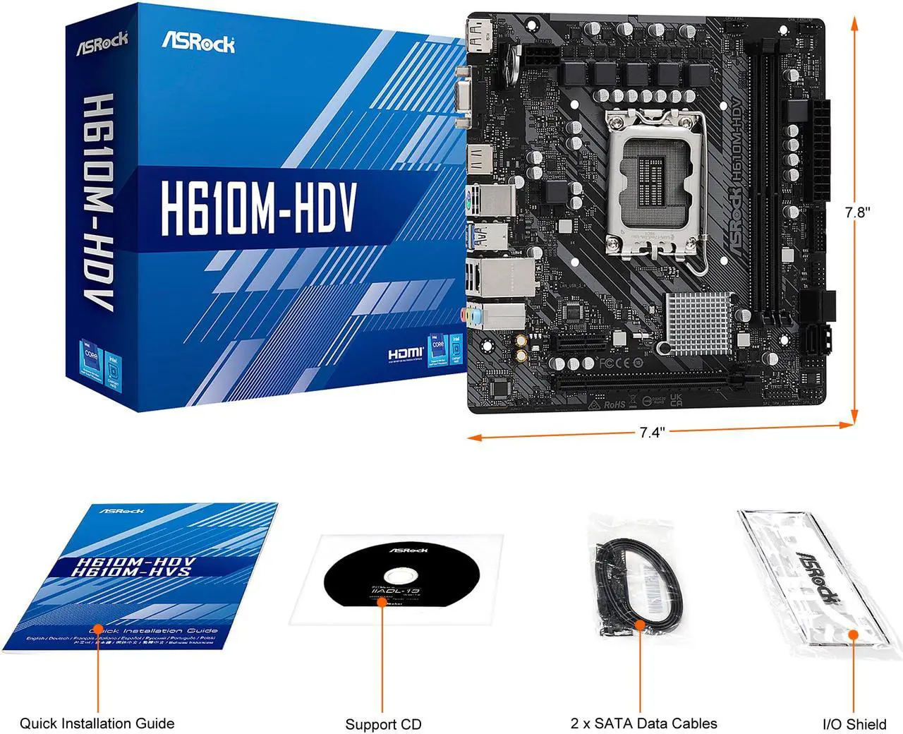 Alt view image 8 of 9 - ASRock H610M-HDV LGA 1700 Intel H610 SATA 6Gb/s DDR4 Micro ATX Motherboard