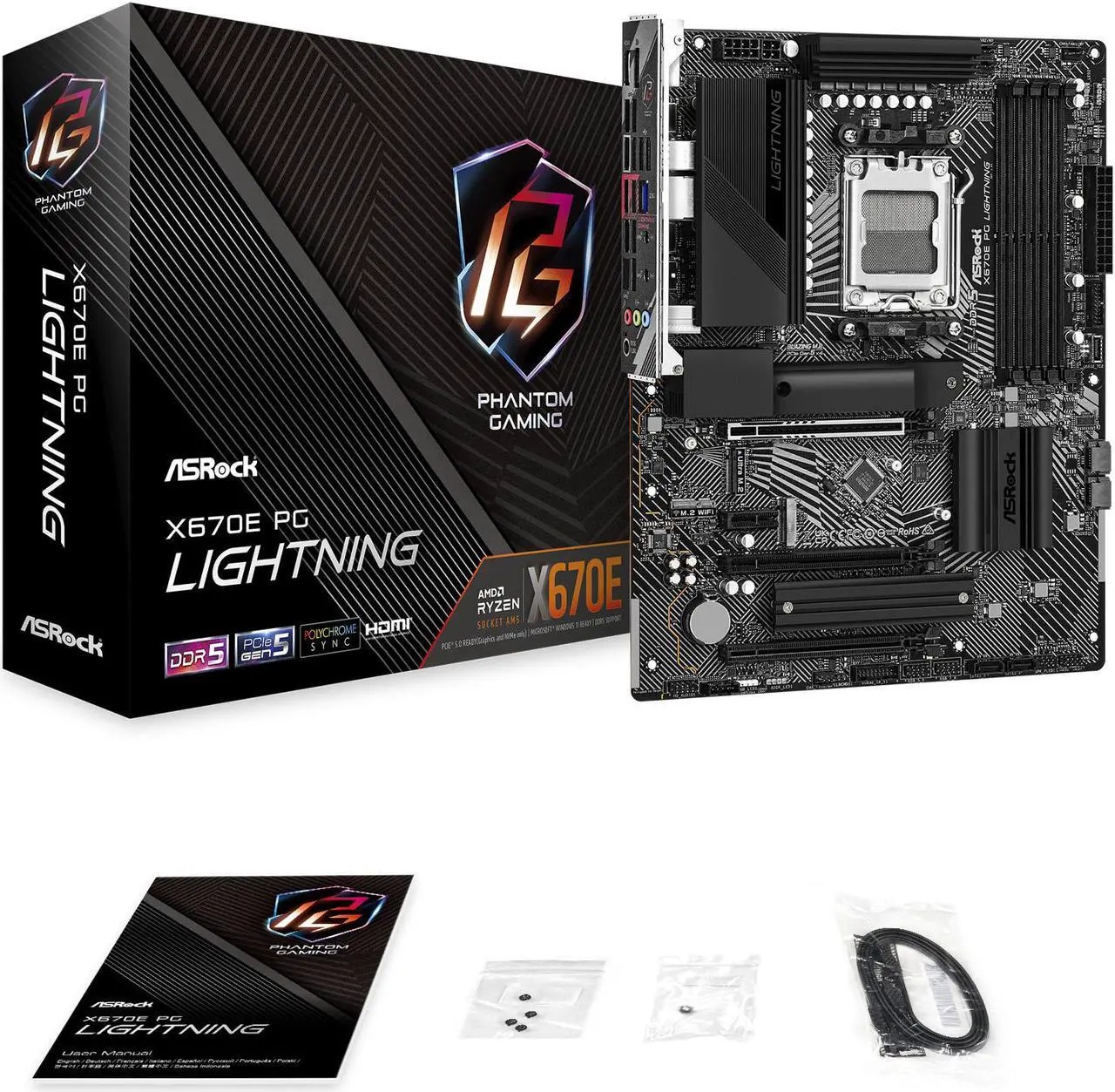 Alt view image 4 of 4 - ASRock X670E PG Lightning AM5 ATX Motherboard. 4xDDR5 slots, PCIE 5.0X16, AMD Cross Fire, Quad M.2 slots, 2.5GB LAN, 7.1 HD audio, HDMI, DP 1.4 ports, USB3.2 Gen2x2 Type-C, 8 Layer PCB.