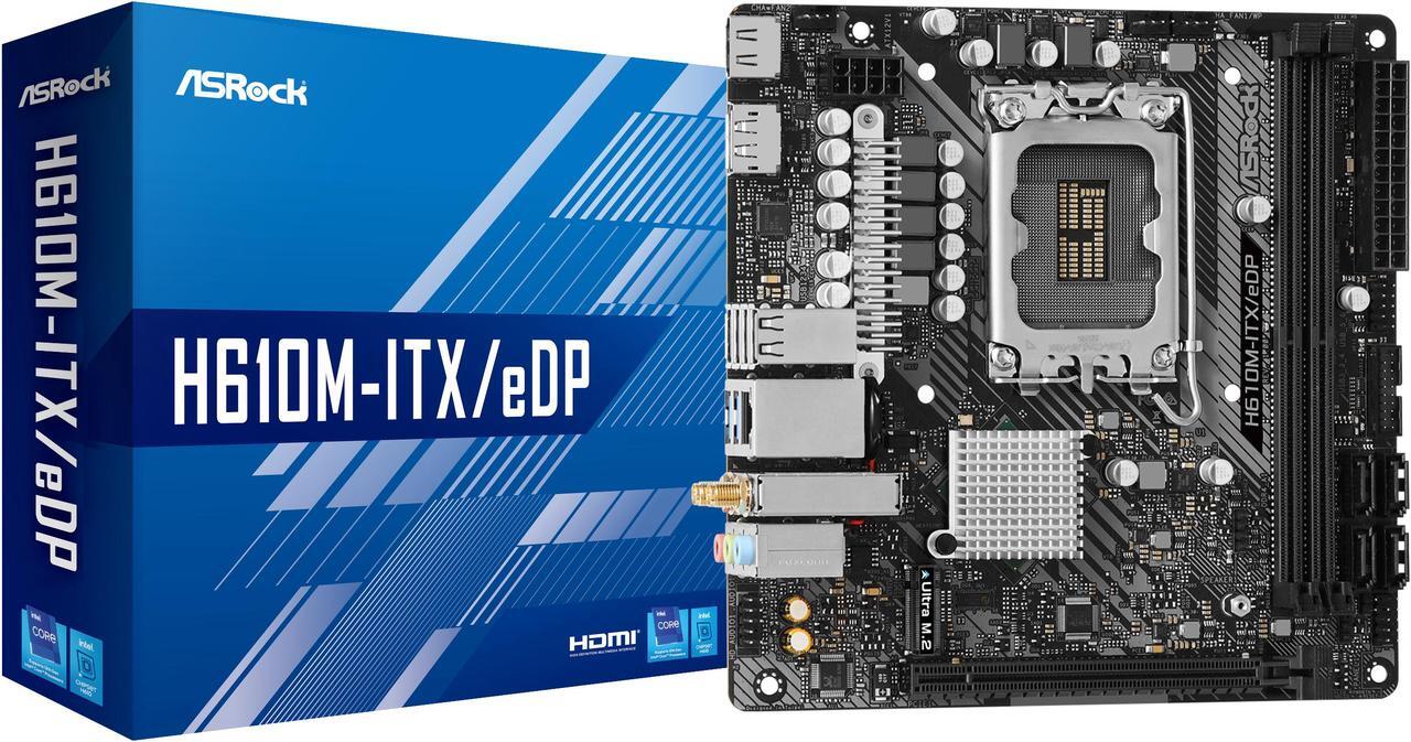 Main image of ASRock H610M-ITX/eDP LGA 1700 Intel H610 SATA3 6Gb/s DDR4 Mini-ITX Motherboard