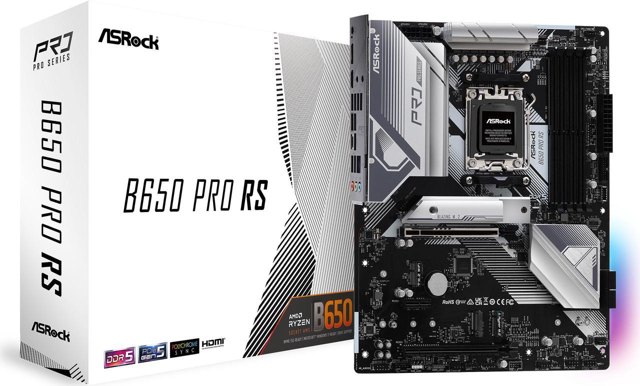 ASRock PRO B650 PRO RS AM5 ATX Mainboard , 4 slots DDR5, PCIE 4.0 x16,  3 M.2 slots,  2.5Gb Lan, 7.1 Nahimic Audio , Rear USB3.2 Gen2X2 Type_C ,  14+2+1 Power Phase, bios flash back.