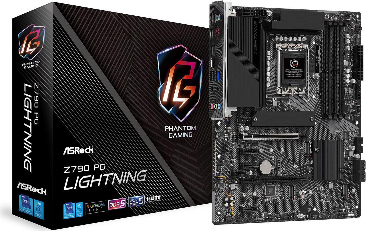 ASRock Z790 PG Lightning Intel LGA1700 (14th,13th,12th Gen) ATX Motherboard, 4 slots DDR5, PCIE 5.0 x16,  Quad Hyper M.2 slots, 2.5Gb Lan, 7.1 Nahimic Audio, Front USB3.2 Gen2X2 Type_C, 14+1+1 Power Phase