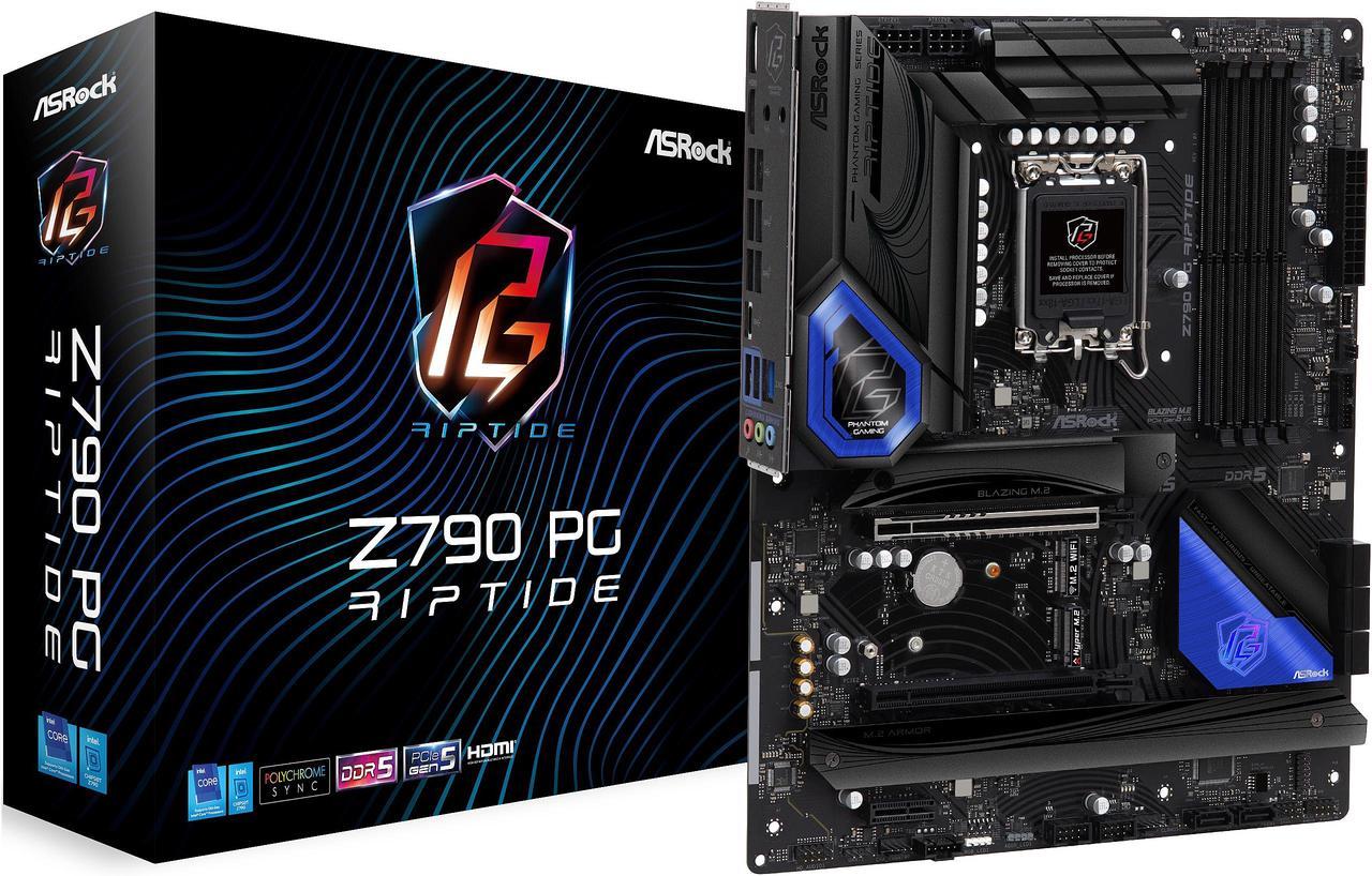 ASRock Z790 PG RIPTIDE Intel LGA1700 (14th,13th,12th Gen) ATX Motherboard, 4 slots DDR5, PCIE 5.0 x16, 5 Hyper M.2 slots, 2.5Gb Lan, 7.1 Nahimic Audio, Front USB3.2 Gen2X2 Type_C, 14+1+1 Power Phase