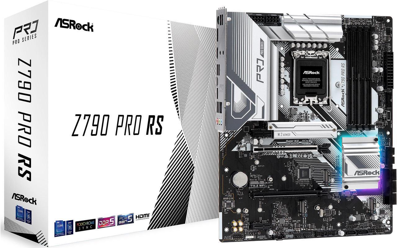 ASRock Z790 PRO RS Intel LGA1700 (14th,13th,12th Gen) ATX Mainboard, 4 slots DDR5, PCIE 5.0 x16, Quad Hyper M.2 slots, 2.5Gb Lan, 7.1 Nahimic Audio, Front USB3.2 Gen2X2 Type_C, 14+1+1 Power Phase, 2oz Copper PCB