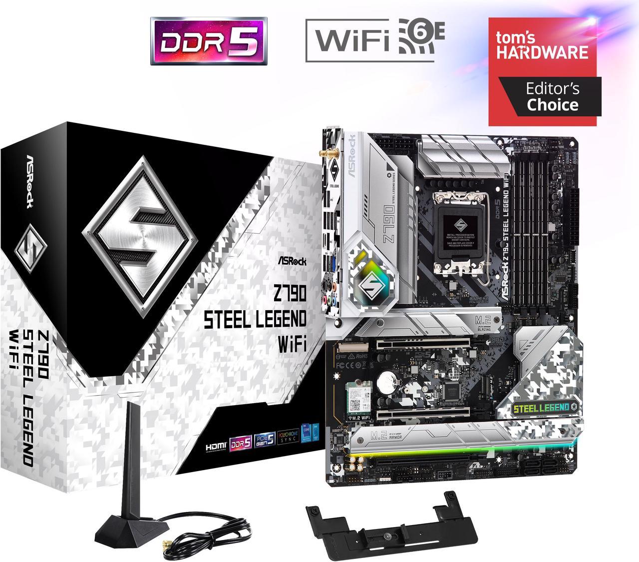 ASRock Z790 STEEL LEGEND WIFI Intel LGA1700 (14th,13th,12th Gen) ATX Motherboard, 4 slots DDR5, PCIE 5.0 x16, 5 Hyper M.2 slots, 2.5Gb Lan, WI-FI 6E, 7.1 Nahimic Audio, Front USB3.2 Gen2X2 Type_C