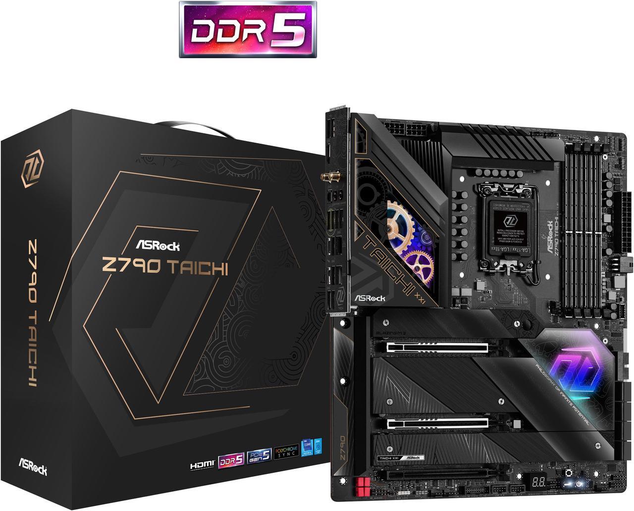 ASRock Z790 TAICHI Intel LGA1700 (14th,13th,12th Gen) EATX Mainboard, 4 slots DDR5, 2 PCIE 5.0 x16, 5 M.2 slots, 2.5Gb Lan, WIFI 6E, HDMI 2.1 port, 5.1 audio ALC4082, 2 USB4 Thunderbolt Type-C, 24+1+2 Power Phase