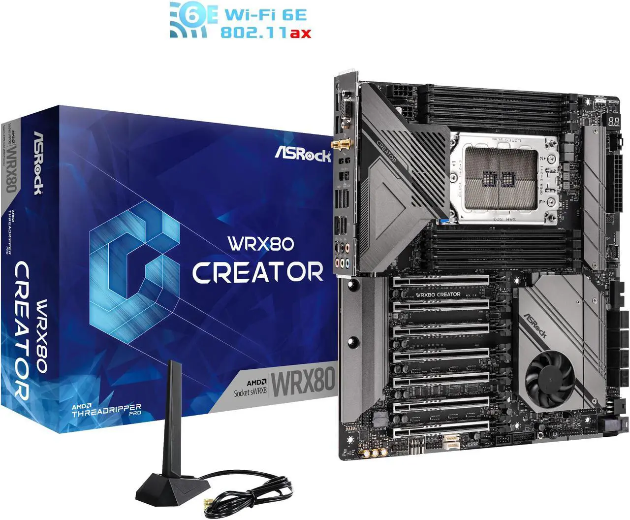 Alt view image 6 of 6 - ASRock WRX80 CREATOR R2.0 AMD WRX80 SATA 6Gb/s Extended ATX AMD Motherboard EATX AMD Ryzen Threadripper PRO 3000WX/ 5000WX Dual 10Gbe LAN 1 Dedicated IPMI 2 Thunderbolt™ 4 Type-C