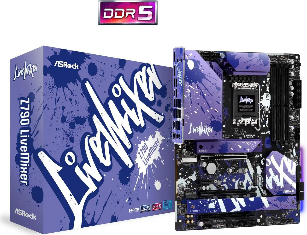 Main image of ASRock Z790 LiveMixer Intel LGA1700 (14th,13th,12th Gen) ATX Mainboard, 4 slots DDR5, PCIE 5.0 x16, 2.5Gb Lan, 7.1 Nahimic Audio, Front USB3.2 Gen2X2 Type_C, 14+1+1 Power Phase, AMD Crossfire support
