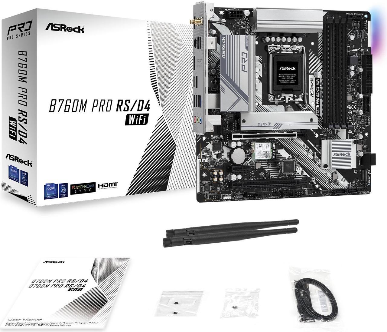 ASRock B760M Pro RS/D4 WiFi LGA 1700 DDR4 Micro ATX Motherboard