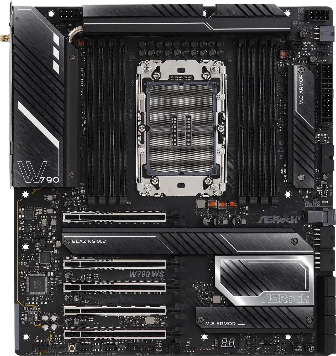 Alt view image 2 of 7 - ASRock W790 WS Intel® W790 (LGA 4677) CEB workstation Extended ATX Motherboard 4 PCIe 5.0 x16, Dual Marvell AQUANTIA® 10 GbE and Intel® i225LM 2.5 GbE LAN, 2 USB4 Thunderbolt™ 4 Type-C
