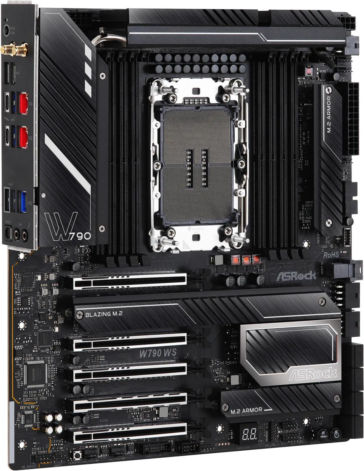 Alt view image 5 of 7 - ASRock W790 WS Intel® W790 (LGA 4677) CEB workstation Extended ATX Motherboard 4 PCIe 5.0 x16, Dual Marvell AQUANTIA® 10 GbE and Intel® i225LM 2.5 GbE LAN, 2 USB4 Thunderbolt™ 4 Type-C