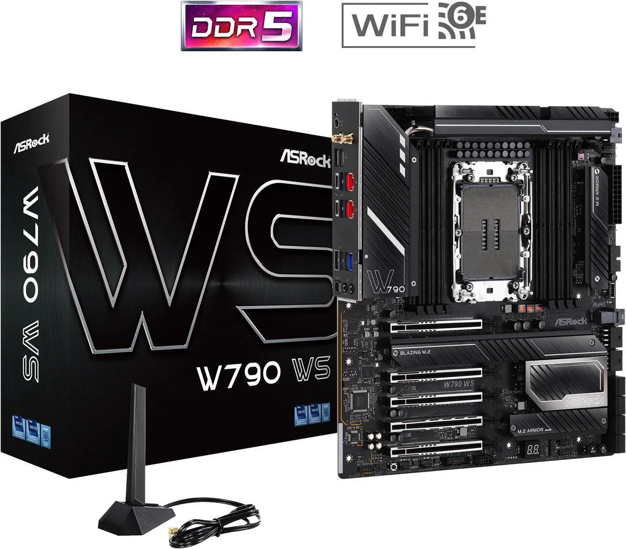 Main image of ASRock W790 WS Intel® W790 (LGA 4677) CEB workstation Extended ATX Motherboard 4 PCIe 5.0 x16, Dual Marvell AQUANTIA® 10 GbE and Intel® i225LM 2.5 GbE LAN, 2 USB4 Thunderbolt™ 4 Type-C