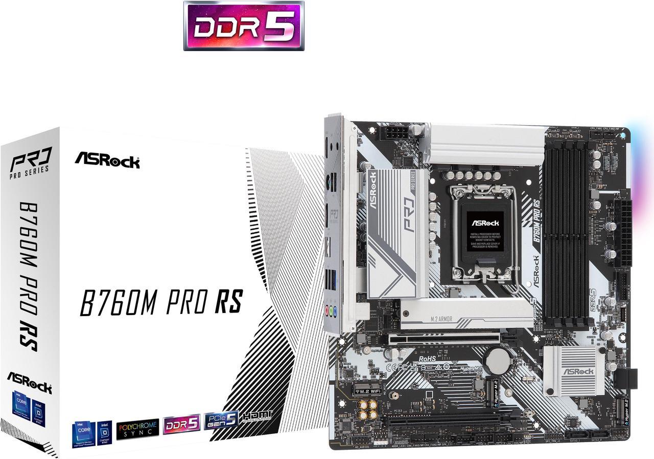 ASRock B760M PRO RS LGA 1700 Intel B760 SATA 6Gb/s Micro ATX Motherboard