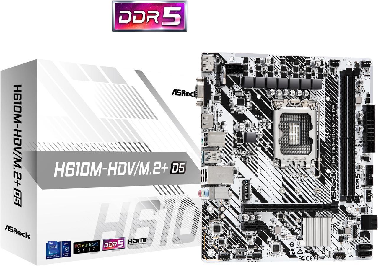 ASRock H610M-HDV/M.2+ D5 LGA 1700 Micro ATX DDR5  Intel H610 SATA 6Gb/s Micro ATX Motherboard