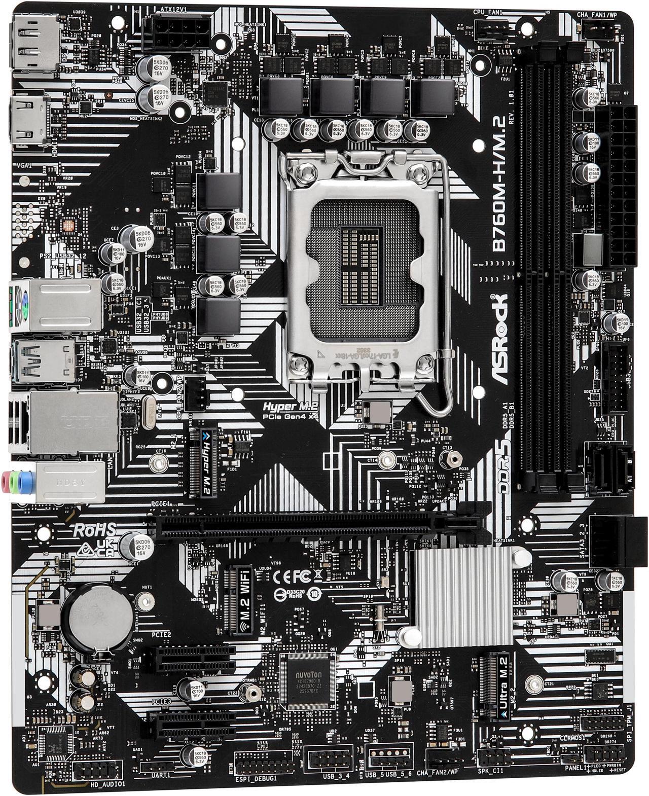 Alt view image 2 of 6 - ASRock B760M-H/M.2 LGA 1700 Intel B760 SATA 6Gb/s Micro ATX Motherboard