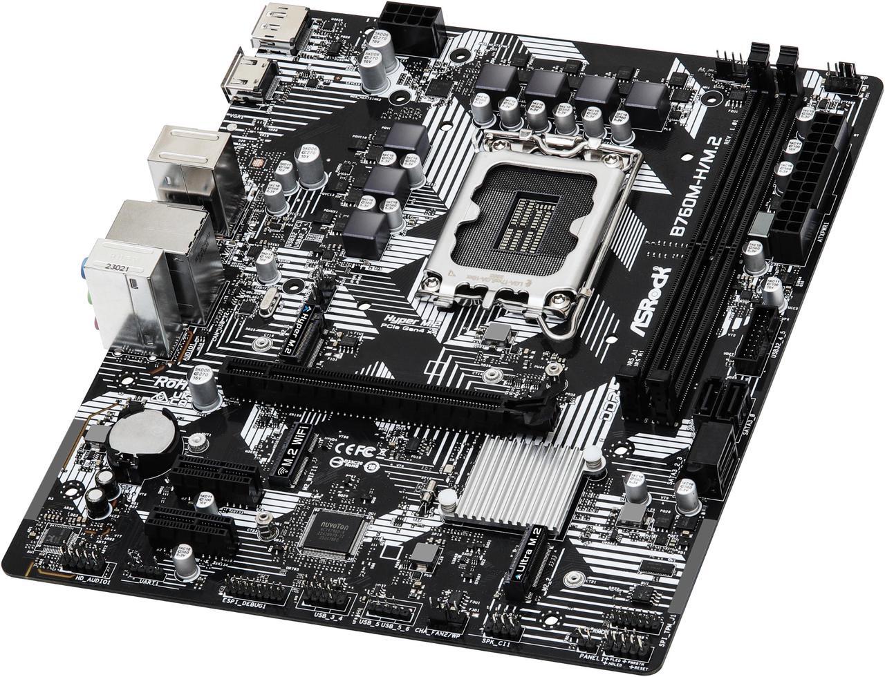 Alt view image 3 of 6 - ASRock B760M-H/M.2 LGA 1700 Intel B760 SATA 6Gb/s Micro ATX Motherboard