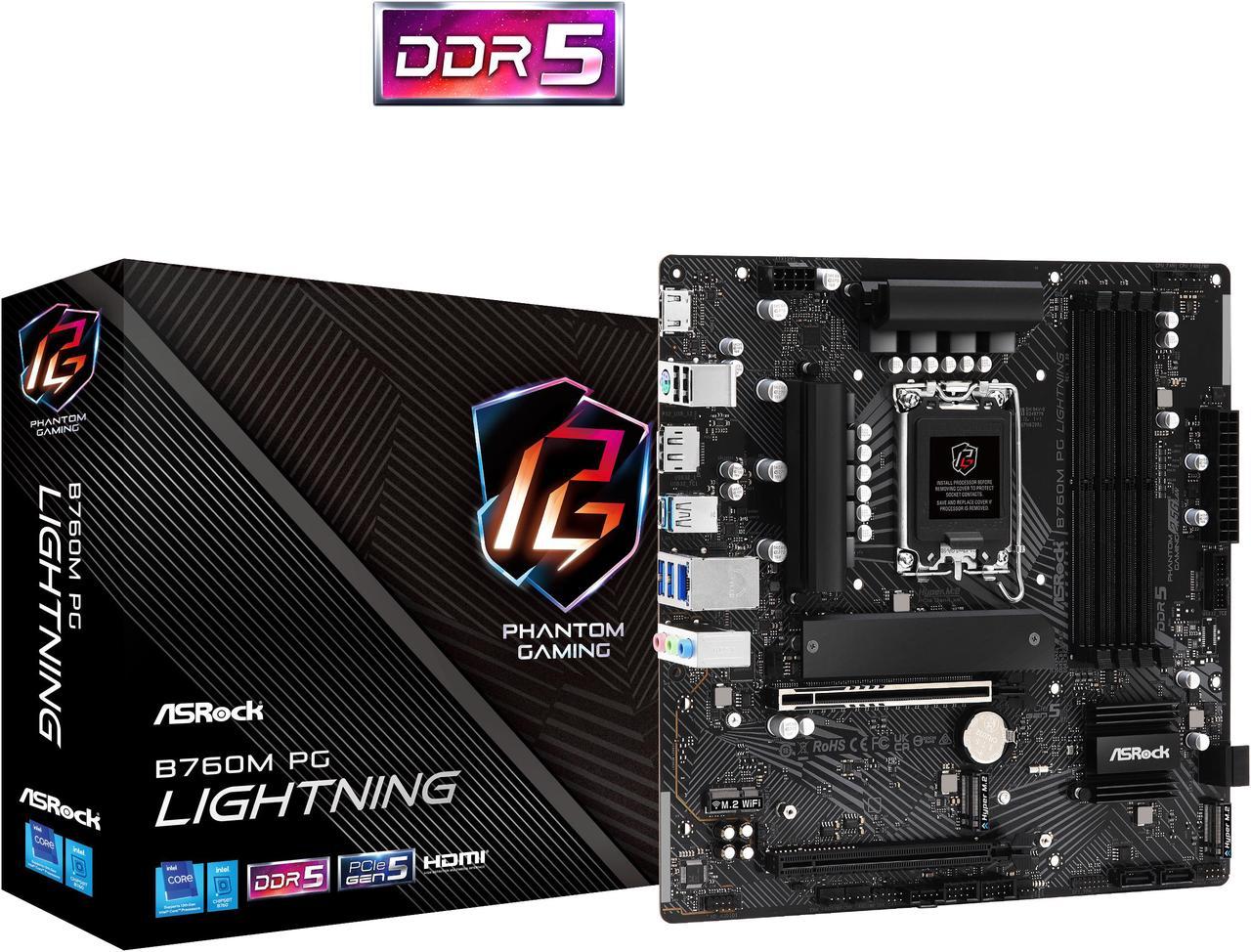 ASRock B760M PG Lightning LGA 1700 Intel B760 Micro ATX  DDR5 4 SATA3 Motherboard