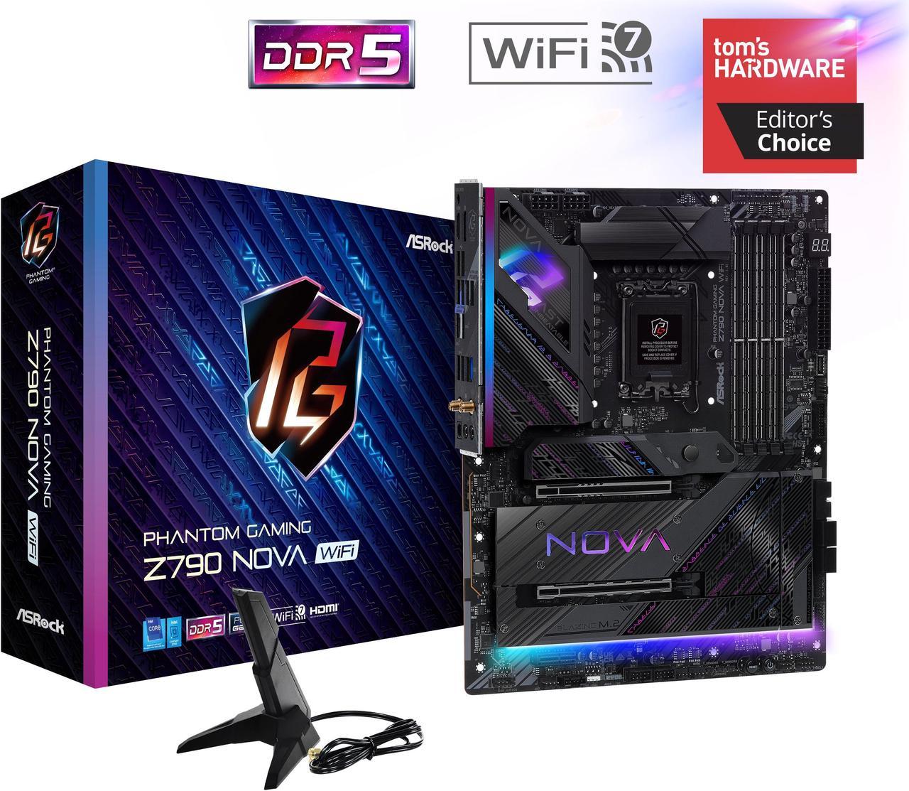 ASRock Z790 Nova WiFi LGA 1700(14th,13th,12th Gen) Intel Z790 SATA 6Gb/s ATX DDR5 1 PCIe 5.0 x16 2.5G LAN WiFi 7 + Bluetooth Motherboards - Intel