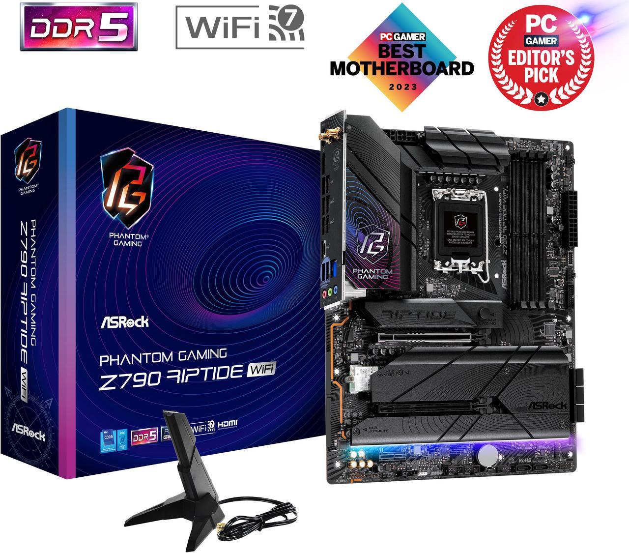 ASRock Z790 Riptide WiFi LGA 1700(14th,13th,12th Gen) Intel Z790 SATA 6Gb/s ATX DDR5  1 PCIe 5.0 x16 2.5G LAN WiFi 7 + Bluetooth Motherboards - Intel