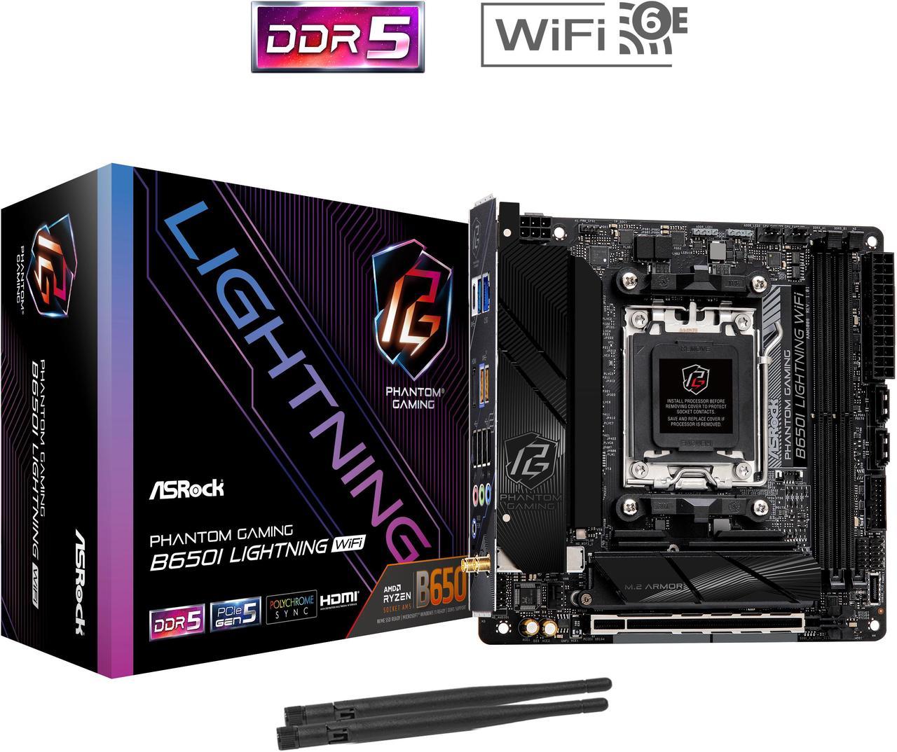 ASRock B650I LIGHTNING WIFI AM5 Ryzen 7000 AMD B650 SATA 6Gb/s Mini-ITX s DDR5 7200+ (OC) 2.5G LAN x WiFi 6E + Bluetooth Motherboards - AMD