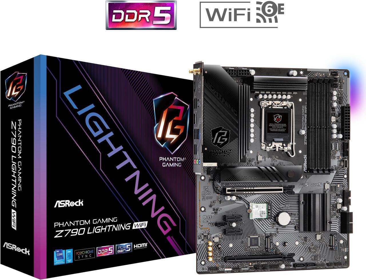 ASRock Z790 Lightning WiFi LGA 1700(14th,13th,12th Gen) Intel Z790 SATA 6Gb/s ATX DDR5 1 PCIe 5.0 x16 2.5G LAN WiFi 6E + Bluetooth Motherboards - Intel