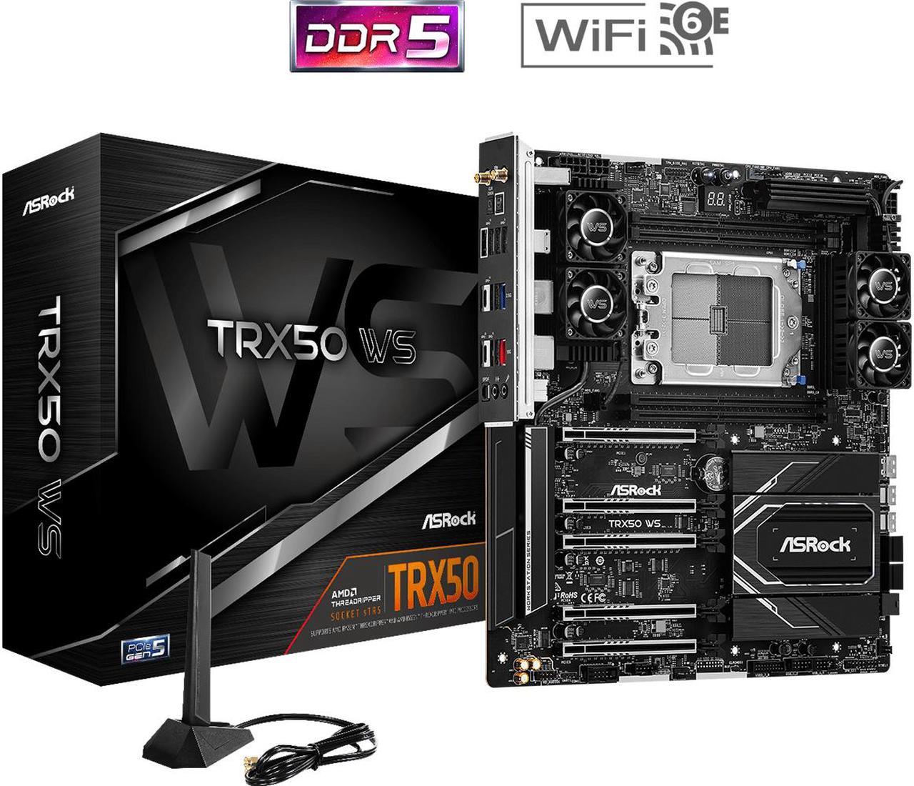 ASRock TRX50 WS sTR5 AMD TRX50 SATA 6Gb/s EATX Form Factor: 12.0-in x 10.9-in, 30.5 cm x 27.7cm - 12 Layer PCB - 2oz Copper PCB (22) Motherboards - AMD