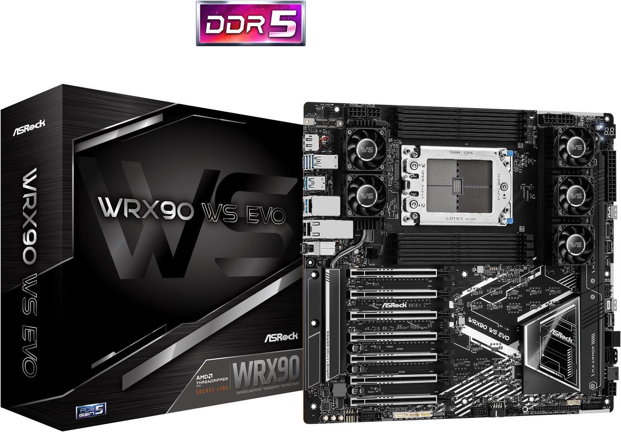 ASRock WRX90 WS EVO SATA 6Gb/s DDR5  AMD Ryzen Threadripper PRO 7 x PCIe 5.0 x16 Slots 2 x 10 Gigabit LAN Motherboards - AMD