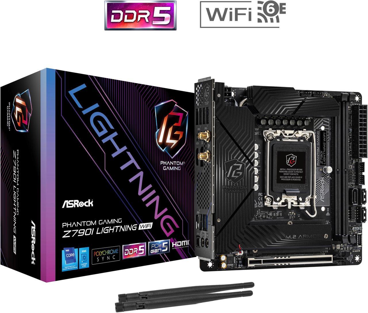 Asrock Z790I Lightning Wifi LGA 1700 DDR5 Mini ITX Motherboard PCIe 5.0 x16, 2.5G LAN , Wi-Fi 6E + Bluetooth, 3 x SATA3 6.0 Gb/s