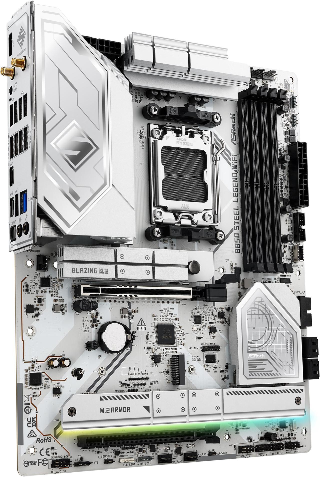 Alt view image 5 of 8 - ASRock B850 STEEL LEGEND WIFI AM5 AMD B850 SATA 6Gb/s ATX Motherboard