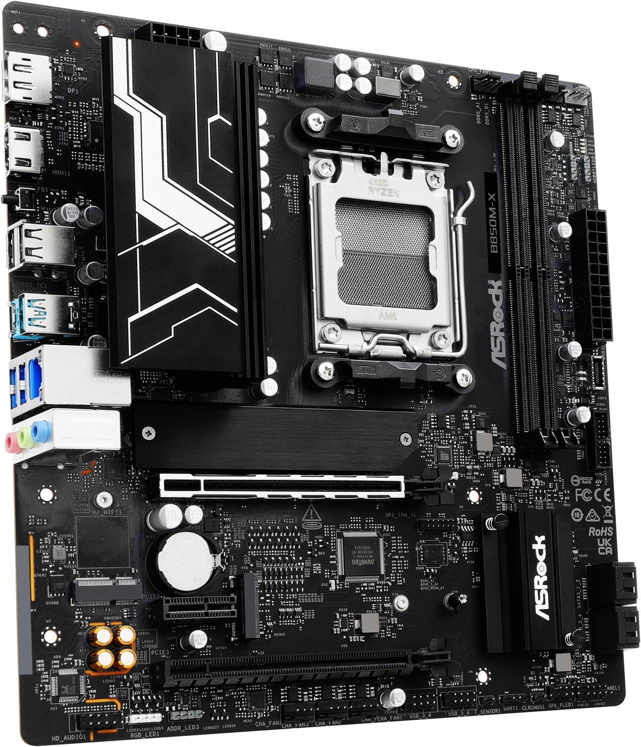 Alt view image 3 of 8 - ASRock B850M-X AM5 AMD B850 SATA 6Gb/s Micro ATX Motherboard