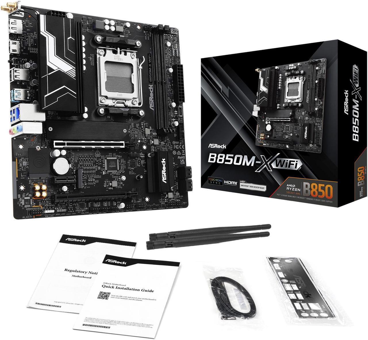 Alt view image 7 of 8 - ASRock B850M-X WiFi AM5 AMD B850 SATA 6Gb/s Micro ATX Motherboard
