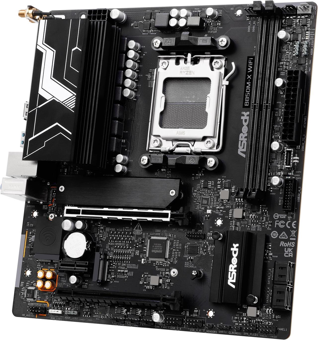 Alt view image 5 of 8 - ASRock B850M-X WiFi AM5 AMD B850 SATA 6Gb/s Micro ATX Motherboard