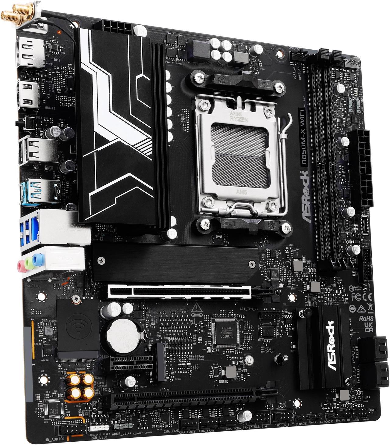Alt view image 6 of 8 - ASRock B850M-X WiFi AM5 AMD B850 SATA 6Gb/s Micro ATX Motherboard