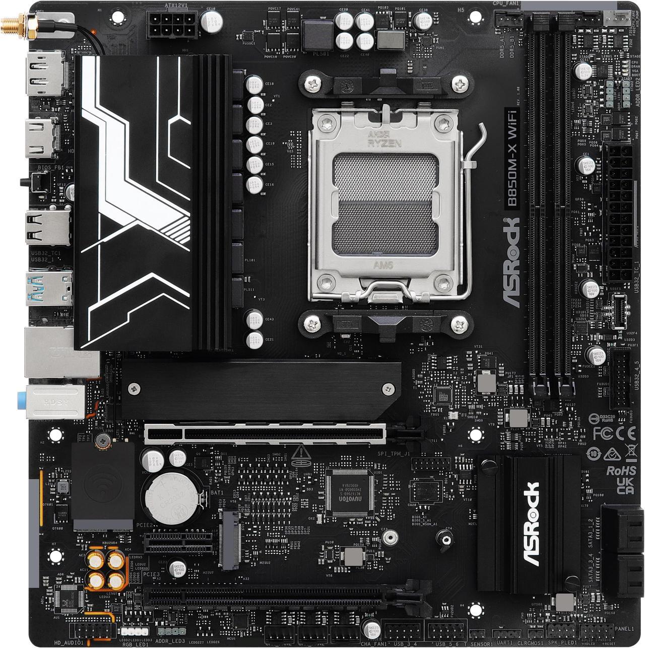 Alt view image 2 of 8 - ASRock B850M-X WiFi AM5 AMD B850 SATA 6Gb/s Micro ATX Motherboard