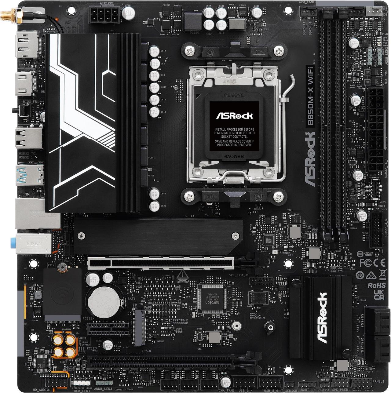 Alt view image 3 of 8 - ASRock B850M-X WiFi AM5 AMD B850 SATA 6Gb/s Micro ATX Motherboard