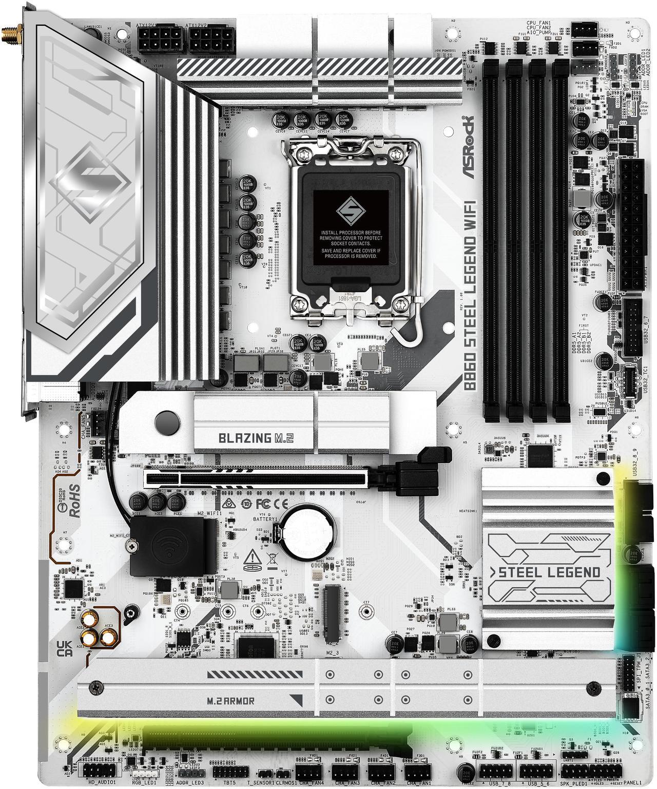 Alt view image 3 of 8 - ASRock B860 Steel Legend WiFi LGA 1851 Intel B860 SATA 6Gb/s DDR5 ATX Motherboard