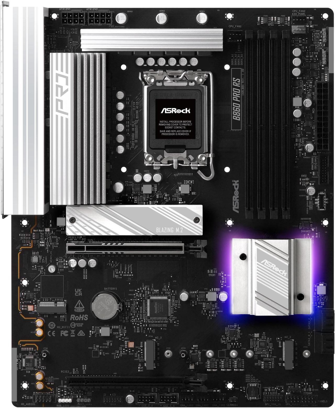 Alt view image 2 of 8 - ASRock B860 Pro RS LGA 1851 Intel B860 SATA 6Gb/s DDR5 Intel Core Ultra ATX Motherboard