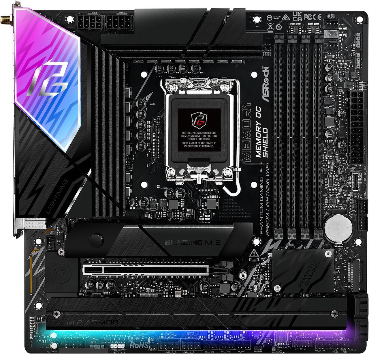Alt view image 2 of 8 - ASRock Phantom Gaming B860M Lightning WiFi LGA 1851 Intel B860 SATA 6Gb/s DDR5 Intel Core Ultra Micro ATX Motherboard