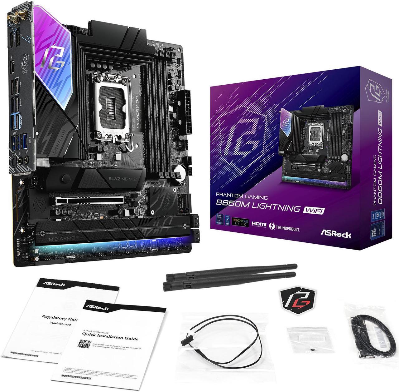 Alt view image 8 of 8 - ASRock Phantom Gaming B860M Lightning WiFi LGA 1851 Intel B860 SATA 6Gb/s DDR5 Intel Core Ultra Micro ATX Motherboard