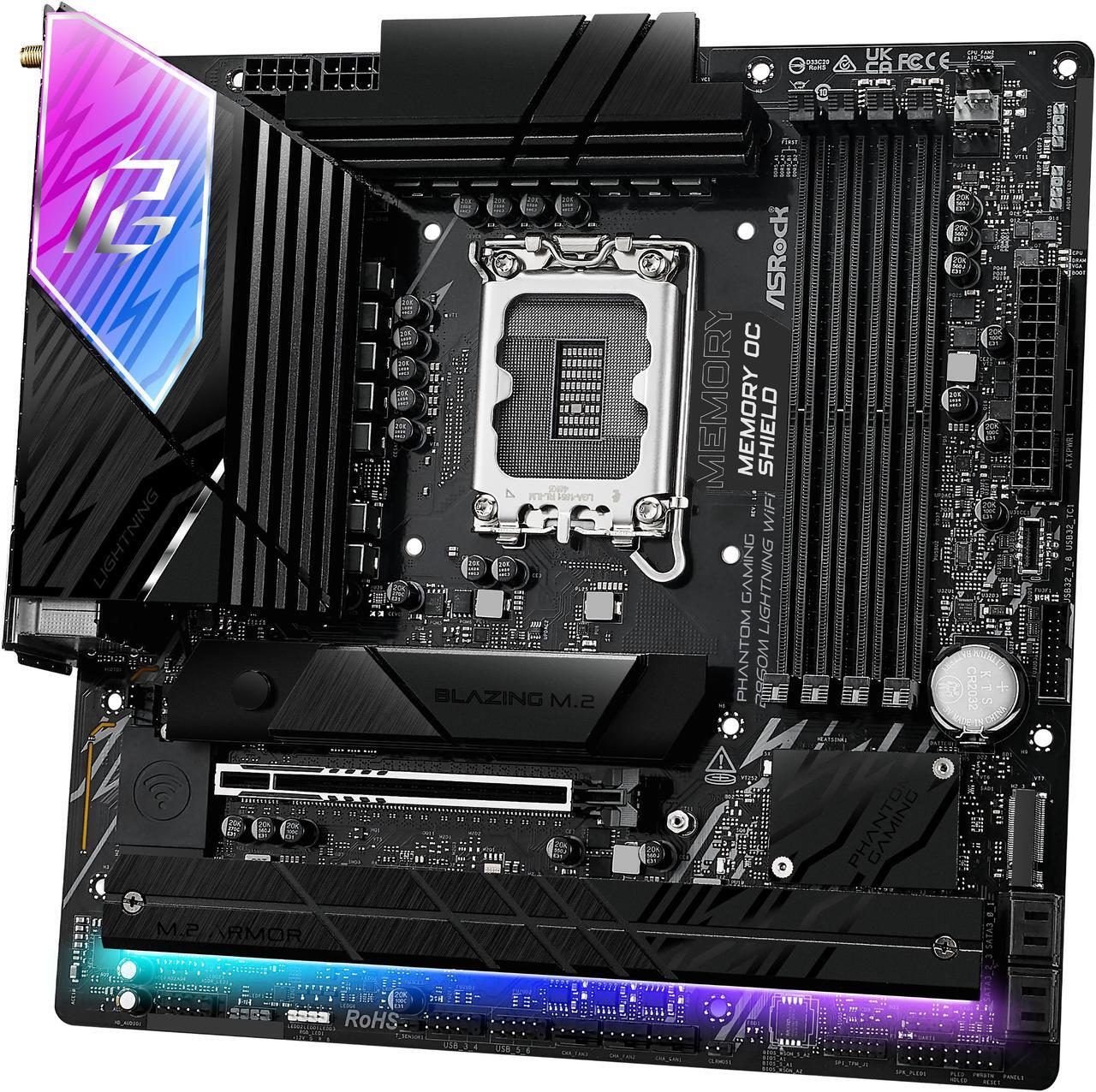 Alt view image 3 of 8 - ASRock Phantom Gaming B860M Lightning WiFi LGA 1851 Intel B860 SATA 6Gb/s DDR5 Intel Core Ultra Micro ATX Motherboard