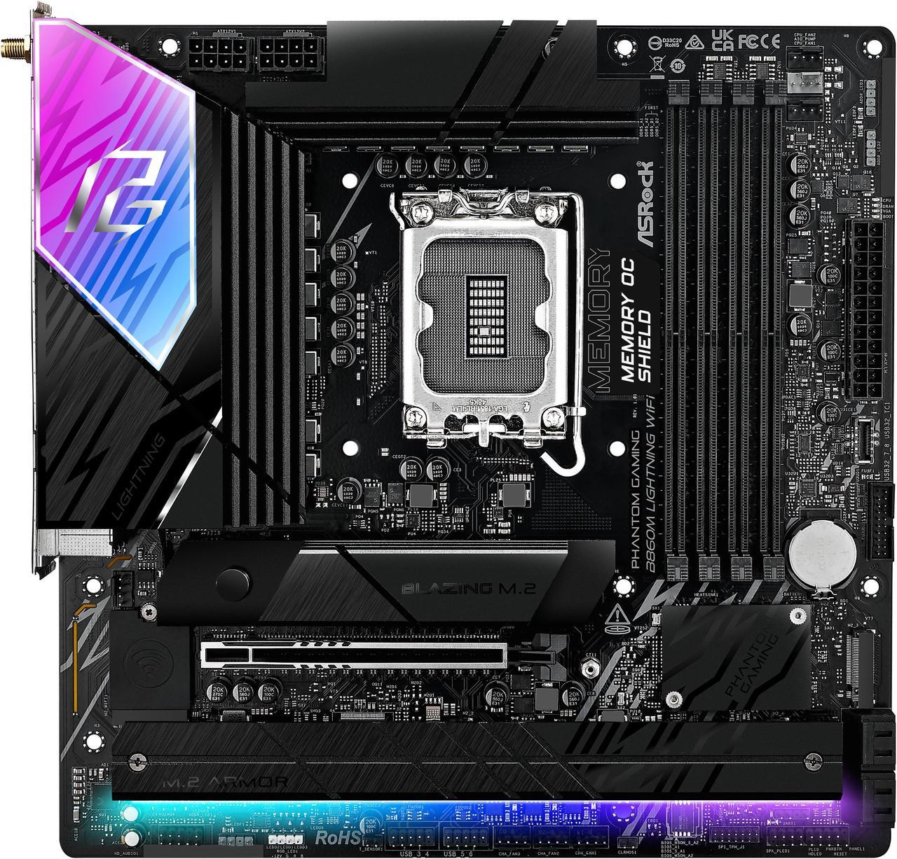 Alt view image 5 of 8 - ASRock Phantom Gaming B860M Lightning WiFi LGA 1851 Intel B860 SATA 6Gb/s DDR5 Intel Core Ultra Micro ATX Motherboard