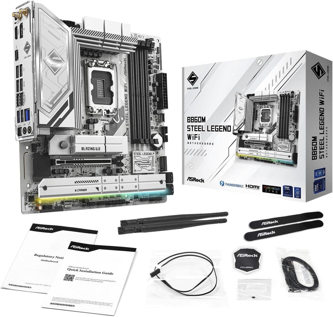 Alt view image 8 of 8 - ASRock B860M Steel Legend WiFi LGA 1851 Intel B860 SATA 6Gb/s Intel Core Ultra DDR5 Micro ATX Motherboard