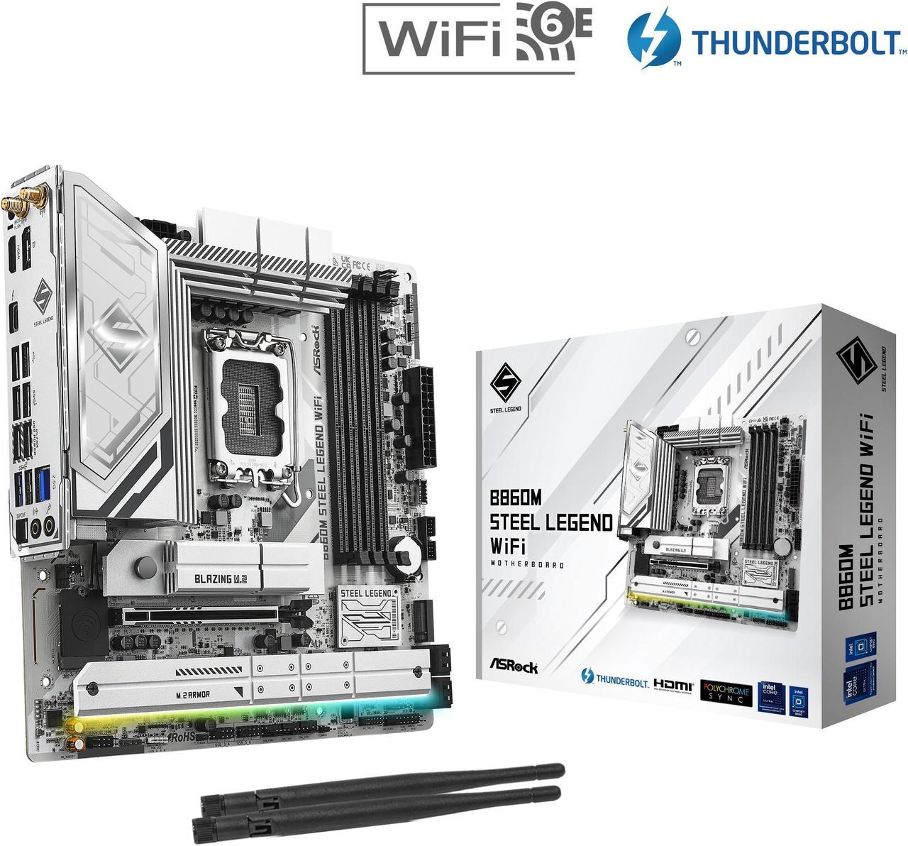 Main image of ASRock B860M Steel Legend WiFi LGA 1851 Intel B860 SATA 6Gb/s Intel Core Ultra DDR5 Micro ATX Motherboard