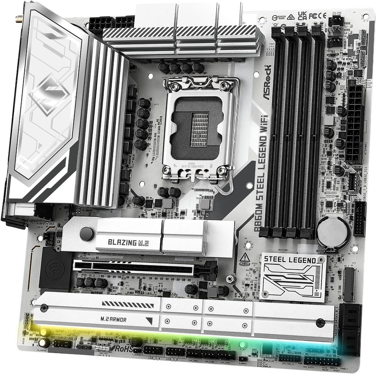 Alt view image 2 of 8 - ASRock B860M Steel Legend WiFi LGA 1851 Intel B860 SATA 6Gb/s Intel Core Ultra DDR5 Micro ATX Motherboard
