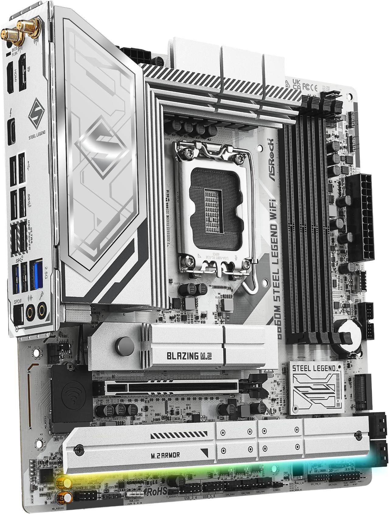 Alt view image 3 of 8 - ASRock B860M Steel Legend WiFi LGA 1851 Intel B860 SATA 6Gb/s Intel Core Ultra DDR5 Micro ATX Motherboard