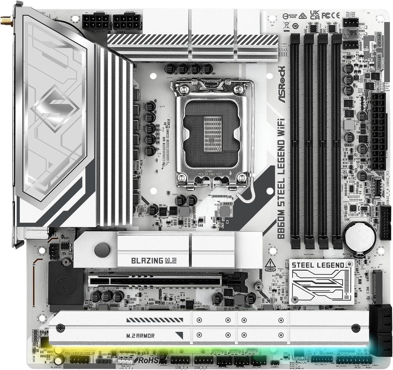 Alt view image 4 of 8 - ASRock B860M Steel Legend WiFi LGA 1851 Intel B860 SATA 6Gb/s Intel Core Ultra DDR5 Micro ATX Motherboard