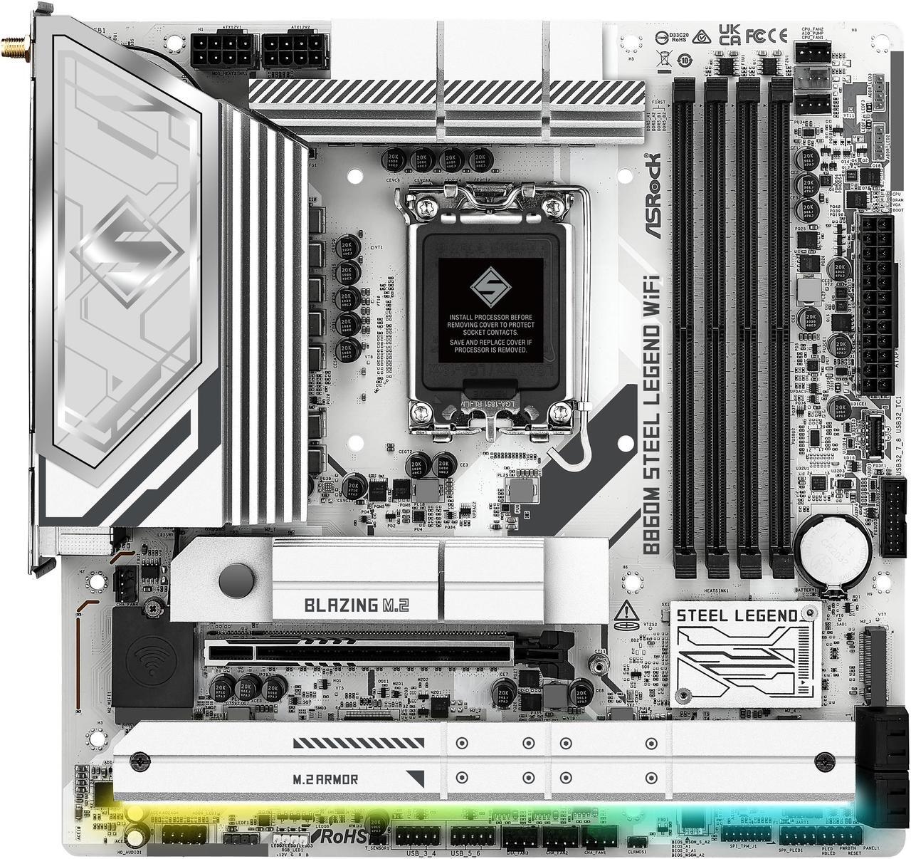 Alt view image 5 of 8 - ASRock B860M Steel Legend WiFi LGA 1851 Intel B860 SATA 6Gb/s Intel Core Ultra DDR5 Micro ATX Motherboard