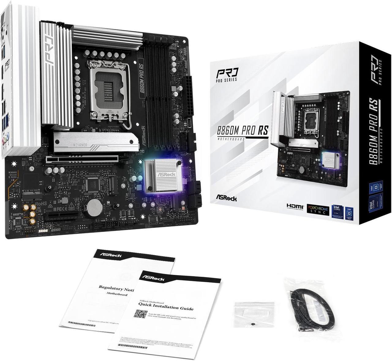 Alt view image 8 of 8 - ASRock B860M Pro RS LGA 1851 Intel B860 SATA 6Gb/s Intel Core Ultra DDR5 Micro ATX Motherboard
